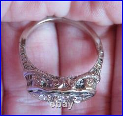 14k Antique Vintage Natural Mine Cut 3 Diamond Engagement Filigree Art Deco Ring