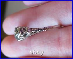 14k Antique Vintage Natural Mine Cut 3 Diamond Engagement Filigree Art Deco Ring