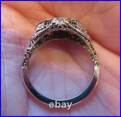 14k Antique Vintage Natural Mine Cut 3 Diamond Engagement Filigree Art Deco Ring