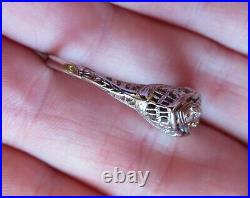 14k Antique Vintage Natural Mine Cut 3 Diamond Engagement Filigree Art Deco Ring