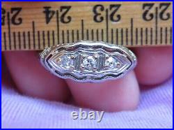 14k Antique Vintage Natural Mine Cut 3 Diamond Engagement Filigree Art Deco Ring