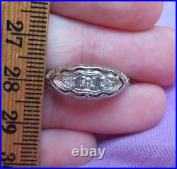 14k Antique Vintage Natural Mine Cut 3 Diamond Engagement Filigree Art Deco Ring