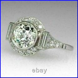 14k White Gold Plated 3.40 Ct Round Cut Simulated Diamond Art Deco Vintage Ring