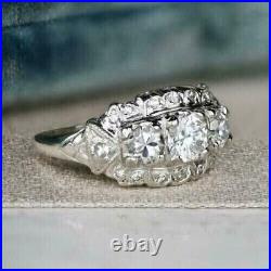 14k White Gold Plated Round Cut Simulated Diamond Art Deco Vintage Wedding Ring