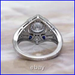14k White Gold Plated Round Cut Simulated Diamond Art Deco Vintage Wedding Ring