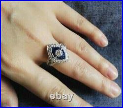 14k White Gold Plated Round Cut Simulated Diamond Vintage Art Deco Fancy Ring