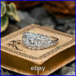 14k White Gold Vintage Art Deco Ring Engagement Wedding Ring 2 Ct Diamond