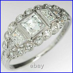14k White Gold Vintage Art Deco Ring Engagement Wedding Ring 2 Ct Diamond