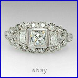 14k White Gold Vintage Art Deco Ring Engagement Wedding Ring 2 Ct Diamond