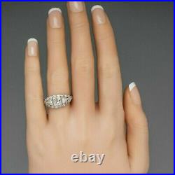 14k White Gold Vintage Art Deco Ring Engagement Wedding Ring 2 Ct Diamond