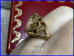 14k Yellow Gold Coral Art Deco Modern Vintage Antique Cocktail Estate Ring 6 1/4