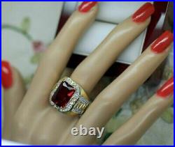 14k Yellow Gold Over 4Ct Emerald Cut Red Ruby Antique Art Deco Vintage Band Ring