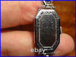 14k white gold antique art deco ladies diamond watch