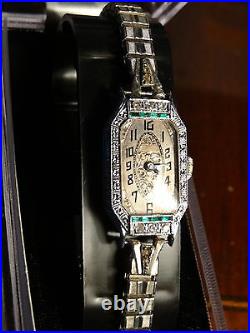 14k white gold antique art deco ladies diamond watch