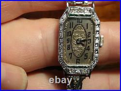 14k white gold antique art deco ladies diamond watch