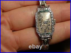 14k white gold antique art deco ladies diamond watch