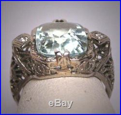 15CT Vintage Aquamarine Diamond Estate Art Deco Antique Wedding 1920 Ring 925 SS