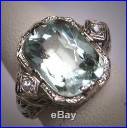 15CT Vintage Aquamarine Diamond Estate Art Deco Antique Wedding 1920 Ring 925 SS