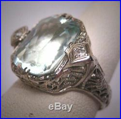 15CT Vintage Aquamarine Diamond Estate Art Deco Antique Wedding 1920 Ring 925 SS