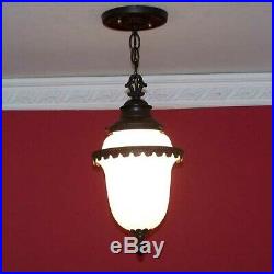 164 Vintage Colonial Brass Glass Pendant Light 1 of 6 kitchen porch hall entry