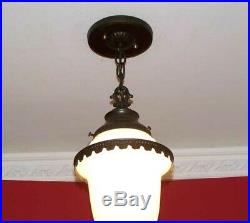 164 Vintage Colonial Brass Glass Pendant Light 1 of 6 kitchen porch hall entry