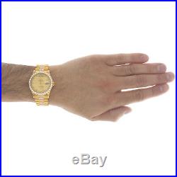 18K Yellow Gold Mens Rolex Presidential Prong Diamond Day-Date 36mm Watch 8 CT