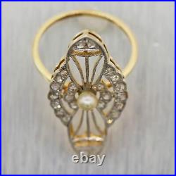 1920's Antique Art Deco Platinum & 14k Yellow Gold Diamond & Pearl Ring