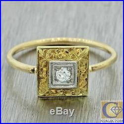 1920s Antique Art Deco 14k Solid Yellow Gold. 04ct Diamond Square Shape Ring