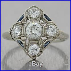 1920s Antique Art Deco Platinum. 56ctw Diamond Sapphire Engagement Ring N8
