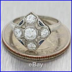 1920s Antique Art Deco Platinum. 56ctw Diamond Sapphire Engagement Ring N8