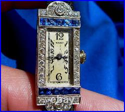 1920s Art Deco Raymond Yard vintage Antique Diamond Sapphire Platinum watch