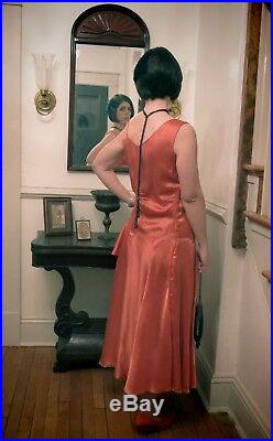 1920s Burnt Orange Satin Dress