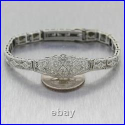 1930's Antique Art Deco 14k White Gold 0.25ctw Diamond Filigree Bracelet