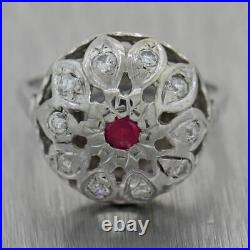 1930's Antique Art Deco 14k White Gold 0.27ctw Ruby & Diamond Dome Ring