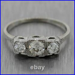 1930's Antique Art Deco 14k White Gold 0.63ctw Three Stone Diamond Ring