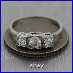 1930's Antique Art Deco 14k White Gold 0.63ctw Three Stone Diamond Ring