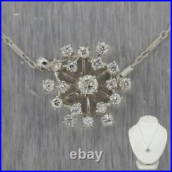 1930's Antique Art Deco 14k White Gold 1.25ctw Diamond Snowflake 15 Necklace