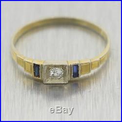 1930's Antique Art Deco 14k Yellow Gold 0.11ctw Sapphire & Diamond Wedding Band