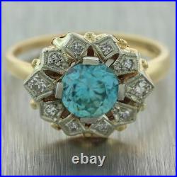 1930's Antique Art Deco 14k Yellow Gold 1.16ctw Blue Zircon & Diamond Ring