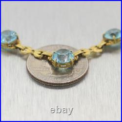 1930's Antique Art Deco 14k Yellow Gold 14ctw Blue Zircon 16 Necklace