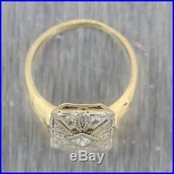 1930's Antique Art Deco 14k Yellow & White Gold 0.20ctw Diamond Filigree Ring