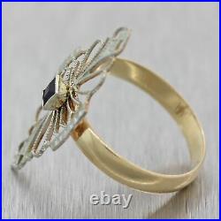 1930's Antique Art Deco 14k Yellow & White Gold Sapphire Filigree Ring