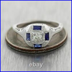 1930's Antique Art Deco 18k White Gold 0.40ctw Diamond & Sapphire Filigree Ring