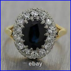 1930's Antique Art Deco 18k Yellow Gold 2.25ctw Sapphire & Diamond Ring
