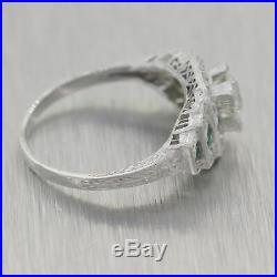 1930's Antique Art Deco Platinum 0.91ctw Diamond & Emerald Ring