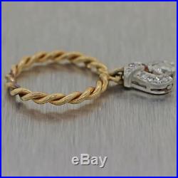 1930's Antique Art Deco Platinum & 14k Yellow Gold Diamond Dangle Ring