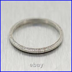 1930's Antique Art Deco Platinum Engraved Thin Wedding Band Ring