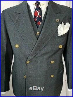 1930's Grey Window Pane 3 Piece 2x3 DB Suit Art Deco Dapper Bespoke