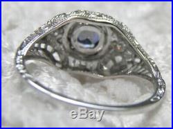 1930s ANTIQUE 18KT WG GENUINE SAPPHIRE DIAMOND FILIGREE ART DECO ENGAGEMENT RING