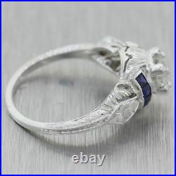 1930s Antique Art Deco 14k White Gold 0.60ctw Sapphire & Diamond Engagement Ring